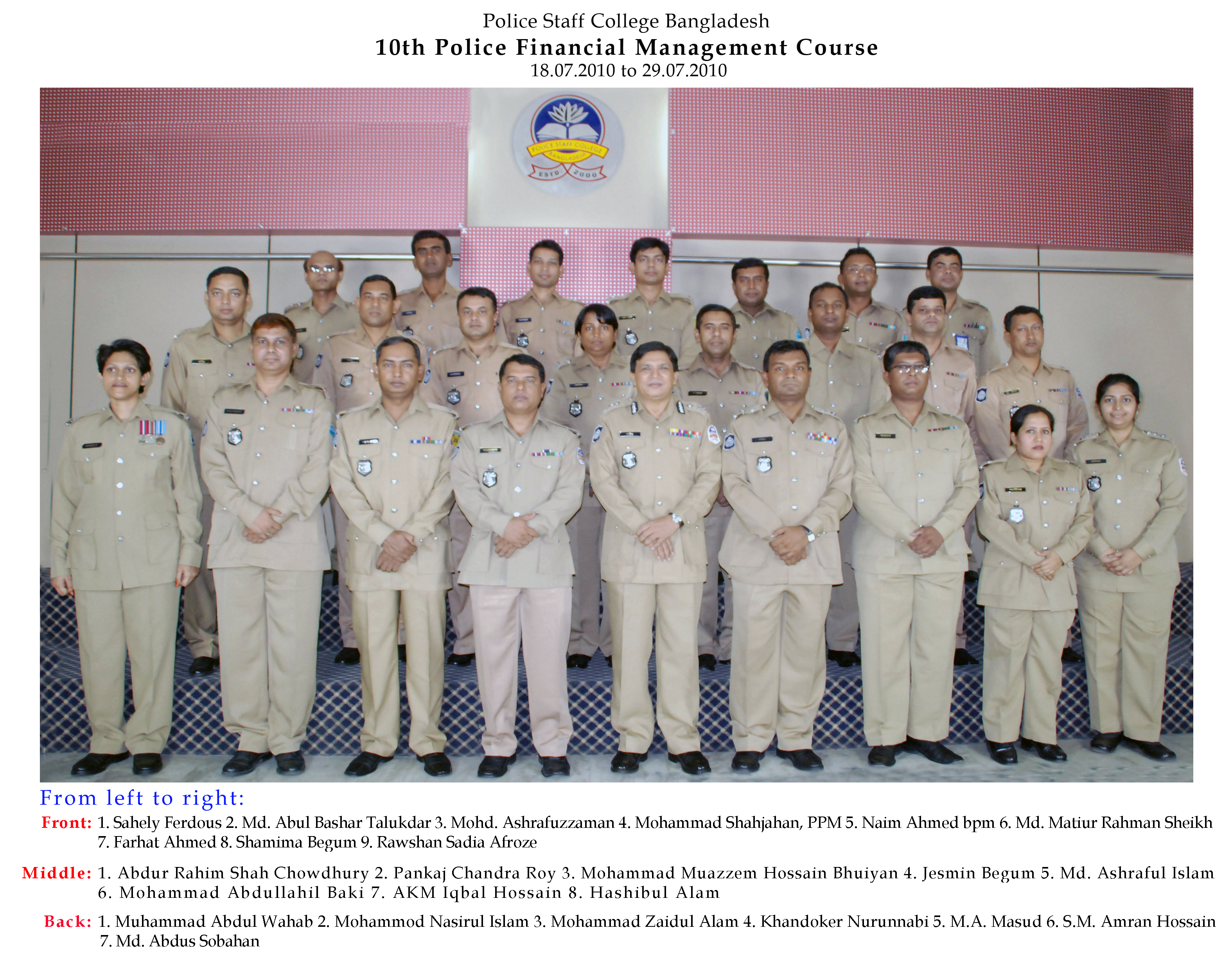 Participant of 10th Police Financial Management Certificate Course. 